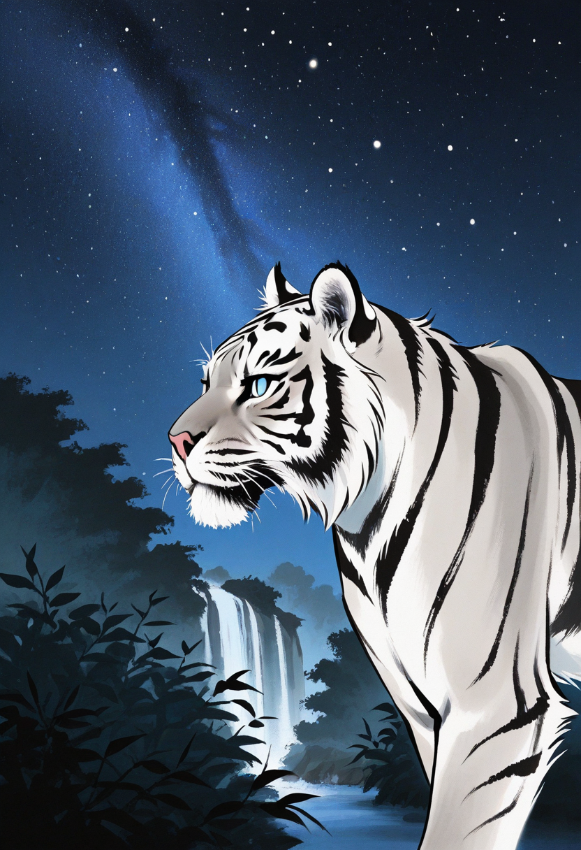 17364385-3280025348-no humans, white tiger, walking, bush, from side, animal focus, (close-up_1.5), eye focus, serious,_BREAK_night, waterfall, dark.png